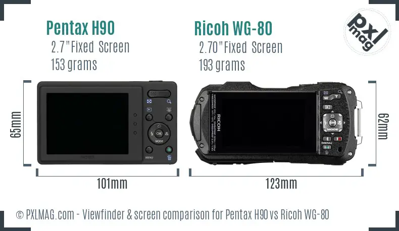 Pentax H90 vs Ricoh WG-80 Screen and Viewfinder comparison Pentax H90 vs Ricoh WG-80 Screen and Viewfinder comparison