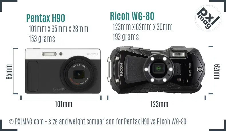 Pentax H90 vs Ricoh WG-80 size comparison Pentax H90 vs Ricoh WG-80 size comparison