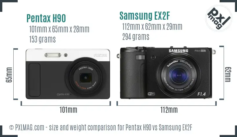 Pentax H90 vs Samsung EX2F size comparison