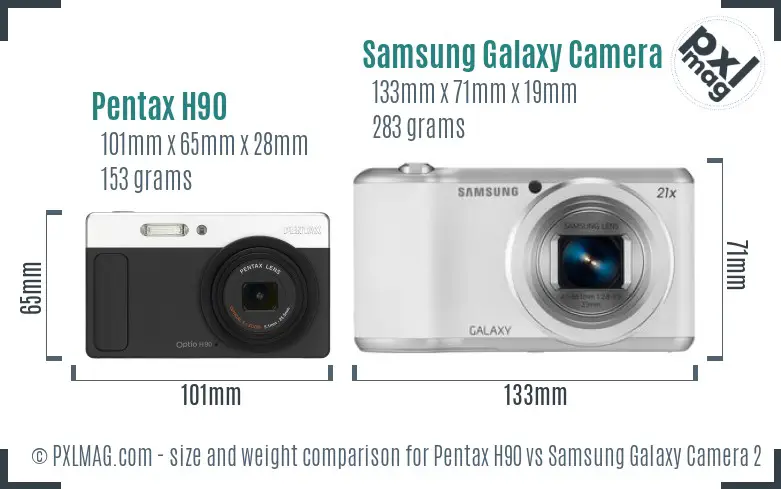 Pentax H90 vs Samsung Galaxy Camera 2 size comparison