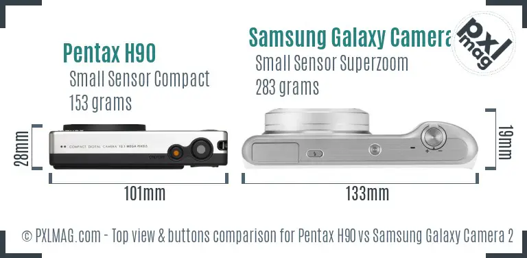 Pentax H90 vs Samsung Galaxy Camera 2 top view buttons comparison