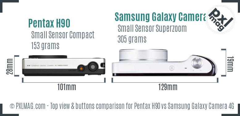 Pentax H90 vs Samsung Galaxy Camera 4G top view buttons comparison