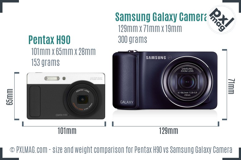 Pentax H90 vs Samsung Galaxy Camera size comparison