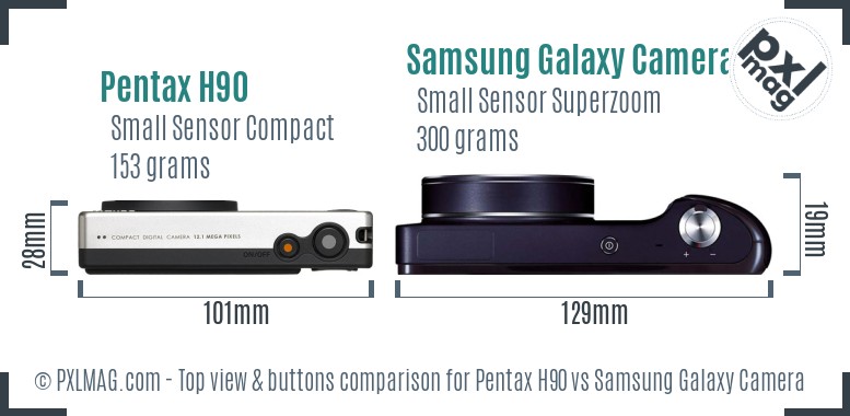 Pentax H90 vs Samsung Galaxy Camera top view buttons comparison