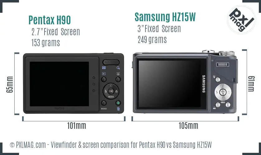 Pentax H90 vs Samsung HZ15W Screen and Viewfinder comparison Pentax H90 vs Samsung HZ15W Screen and Viewfinder comparison