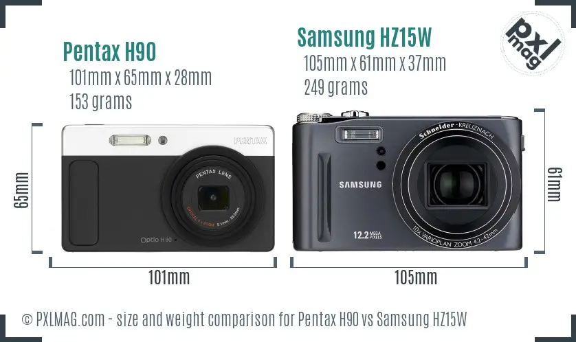 Pentax H90 vs Samsung HZ15W size comparison Pentax H90 vs Samsung HZ15W size comparison