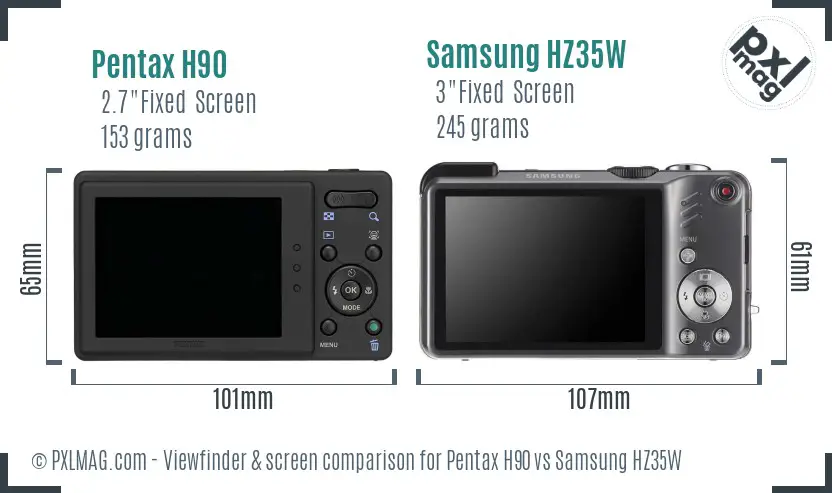 Pentax H90 vs Samsung HZ35W Screen and Viewfinder comparison