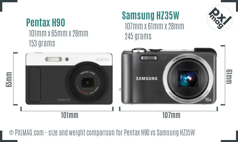 Pentax H90 vs Samsung HZ35W size comparison