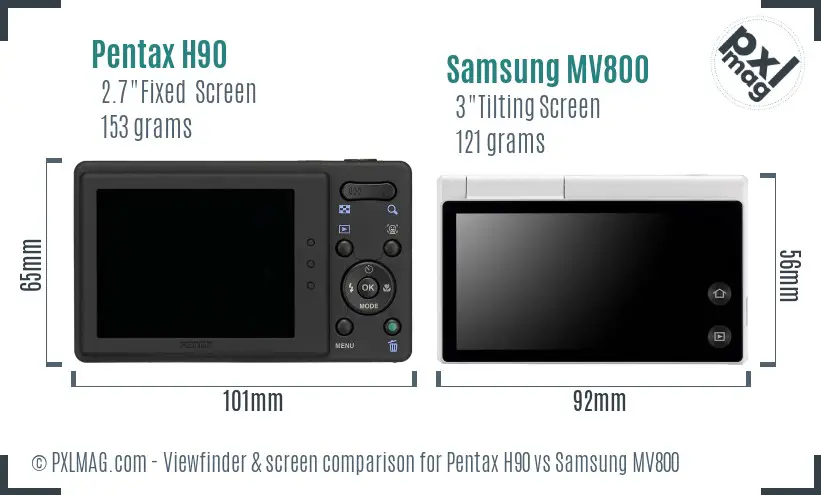 Pentax H90 vs Samsung MV800 Screen and Viewfinder comparison