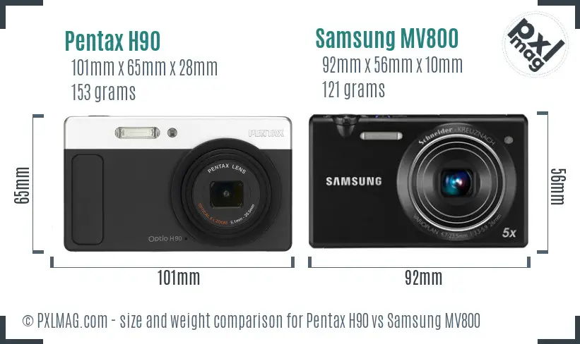 Pentax H90 vs Samsung MV800 size comparison