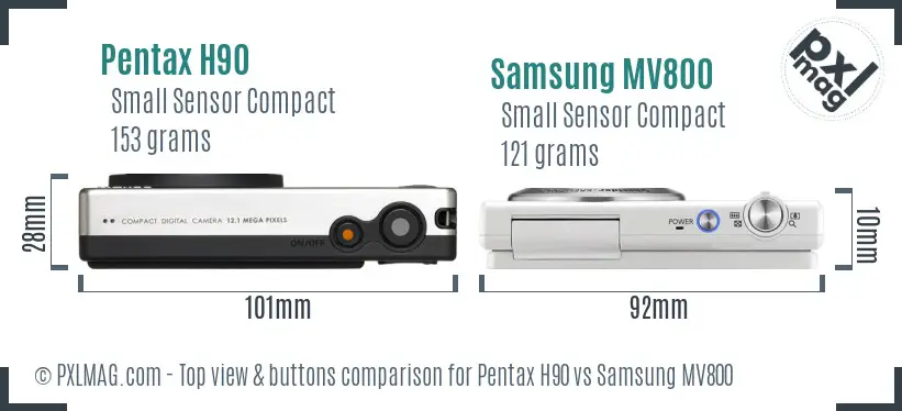 Pentax H90 vs Samsung MV800 top view buttons comparison