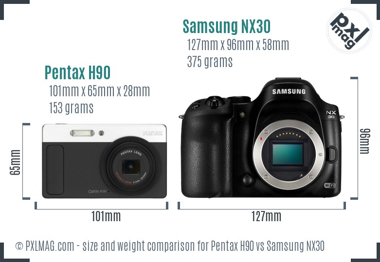 Pentax H90 vs Samsung NX30 size comparison Pentax H90 vs Samsung NX30 size comparison