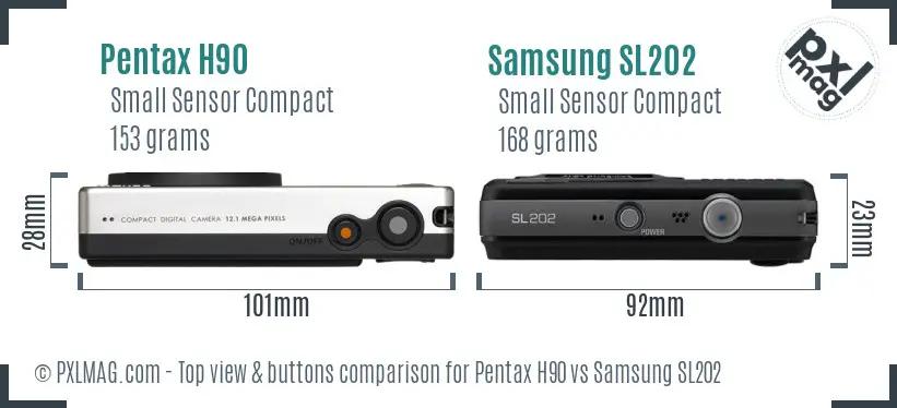 Pentax H90 vs Samsung SL202 top view buttons comparison