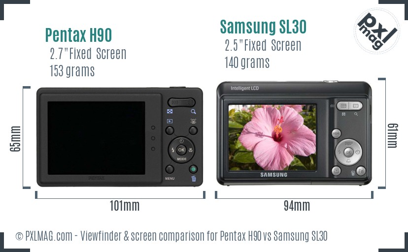 Pentax H90 vs Samsung SL30 Screen and Viewfinder comparison