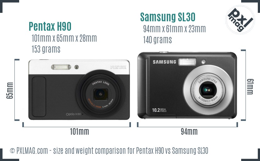 Pentax H90 vs Samsung SL30 size comparison Pentax H90 vs Samsung SL30 size comparison