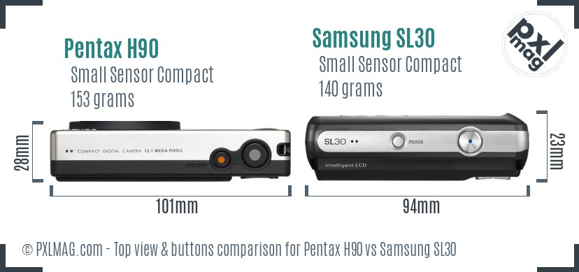 Pentax H90 vs Samsung SL30 top view buttons comparison