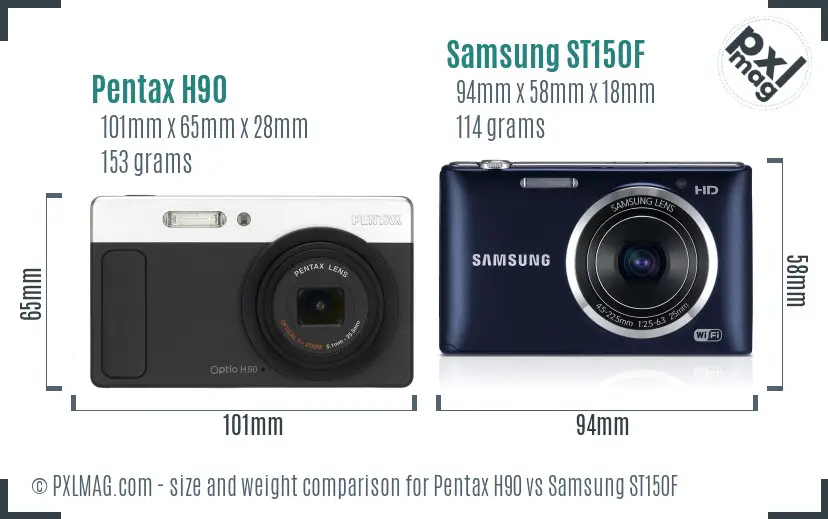 Pentax H90 vs Samsung ST150F size comparison