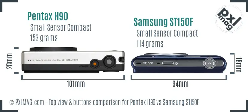 Pentax H90 vs Samsung ST150F top view buttons comparison