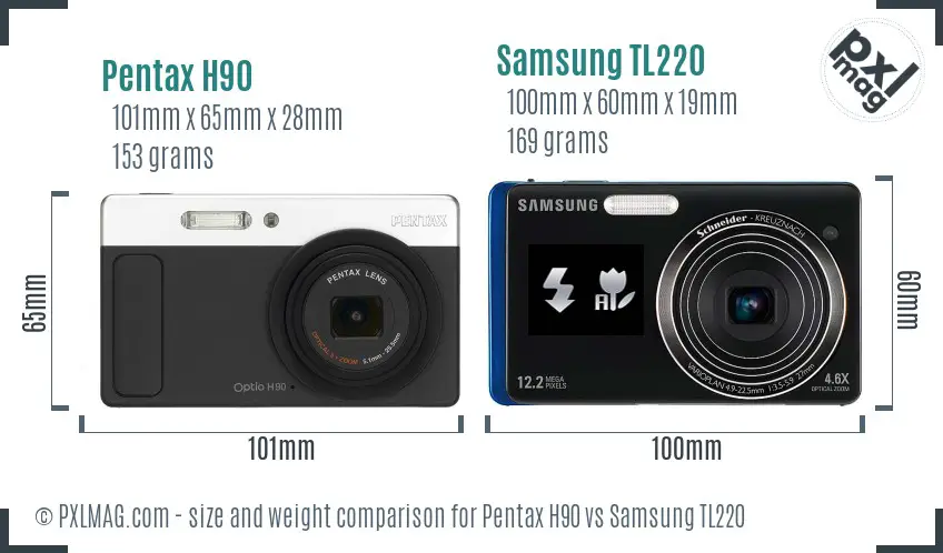 Pentax H90 vs Samsung TL220 size comparison