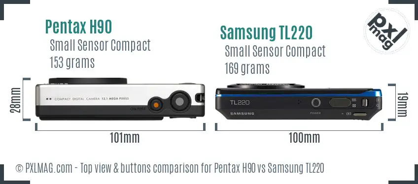 Pentax H90 vs Samsung TL220 top view buttons comparison