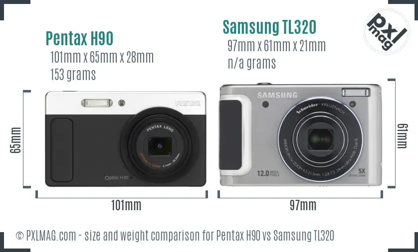 Pentax H90 vs Samsung TL320 size comparison