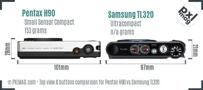 Pentax H90 vs Samsung TL320 top view buttons comparison