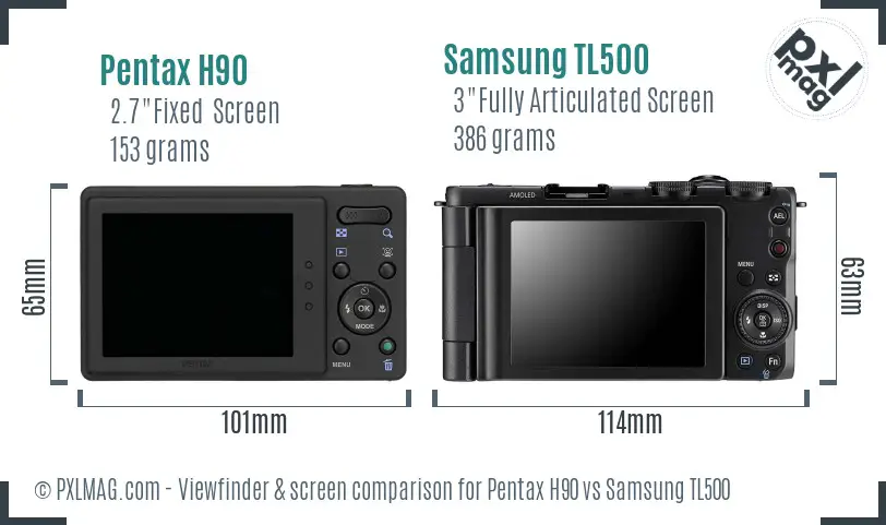 Pentax H90 vs Samsung TL500 Screen and Viewfinder comparison