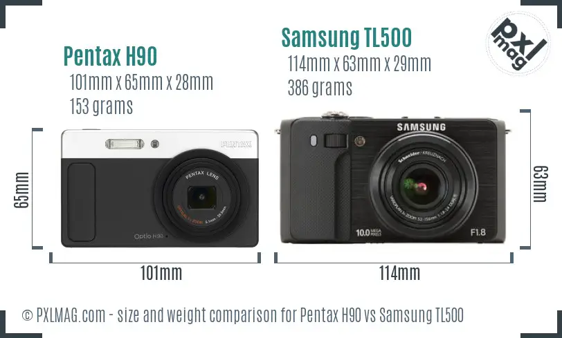 Pentax H90 vs Samsung TL500 size comparison