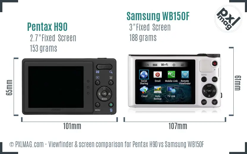 Pentax H90 vs Samsung WB150F Screen and Viewfinder comparison