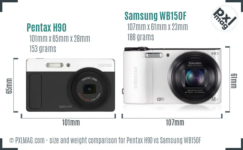 Pentax H90 vs Samsung WB150F size comparison