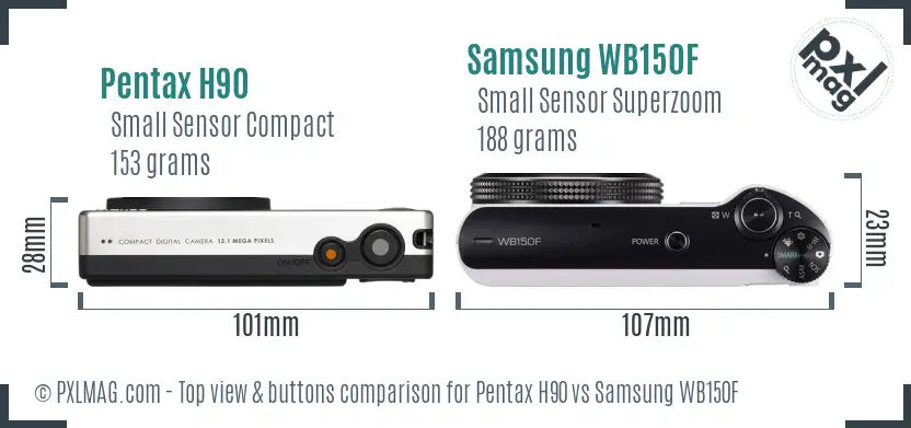Pentax H90 vs Samsung WB150F top view buttons comparison