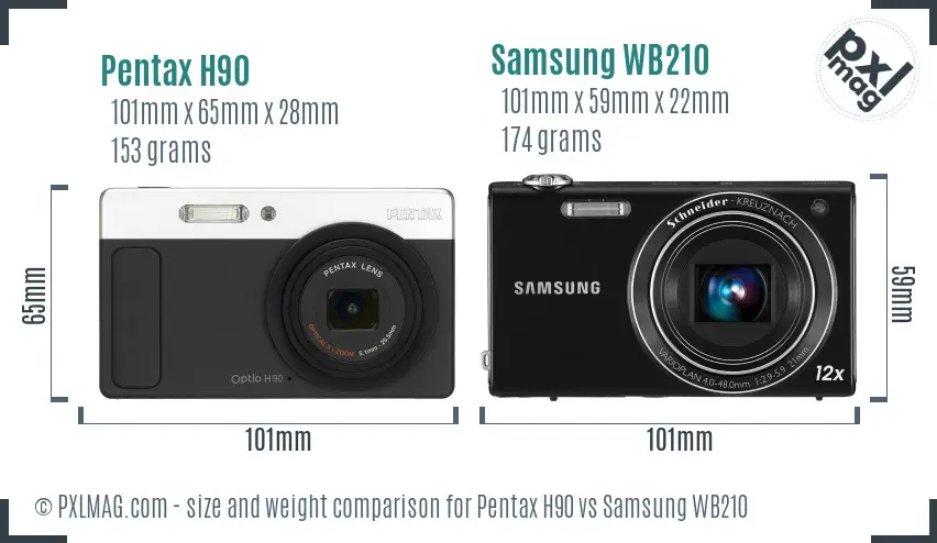Pentax H90 vs Samsung WB210 size comparison