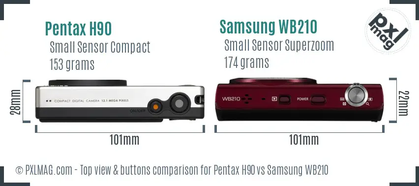 Pentax H90 vs Samsung WB210 top view buttons comparison