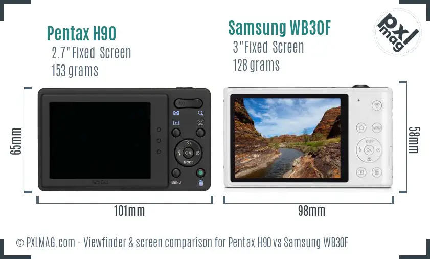 Pentax H90 vs Samsung WB30F Screen and Viewfinder comparison