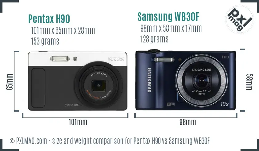 Pentax H90 vs Samsung WB30F size comparison