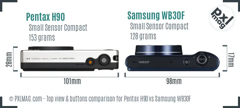 Pentax H90 vs Samsung WB30F top view buttons comparison