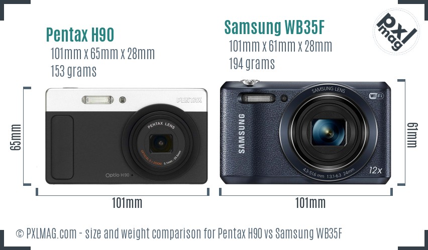Pentax H90 vs Samsung WB35F size comparison
