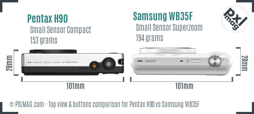 Pentax H90 vs Samsung WB35F top view buttons comparison