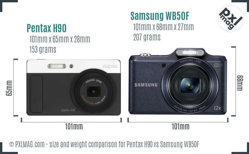Pentax H90 vs Samsung WB50F size comparison