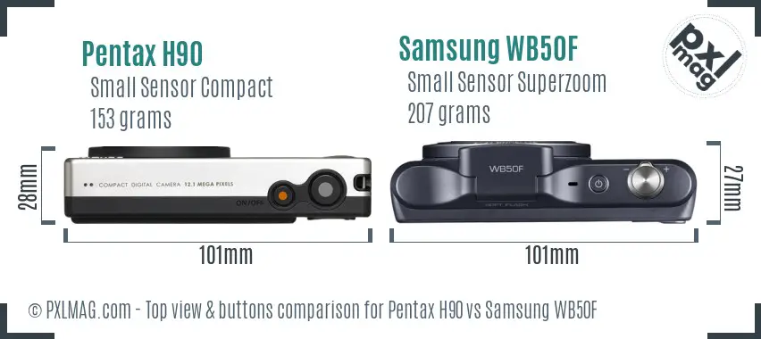 Pentax H90 vs Samsung WB50F top view buttons comparison