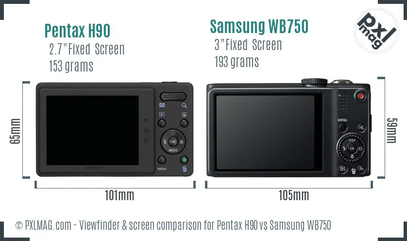 Pentax H90 vs Samsung WB750 Screen and Viewfinder comparison