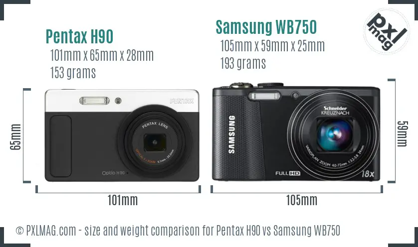 Pentax H90 vs Samsung WB750 size comparison