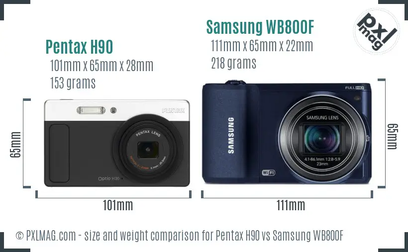 Pentax H90 vs Samsung WB800F size comparison