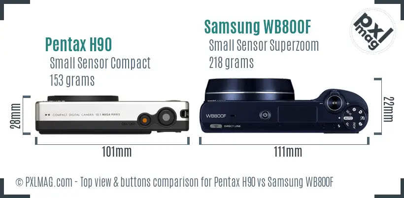 Pentax H90 vs Samsung WB800F top view buttons comparison