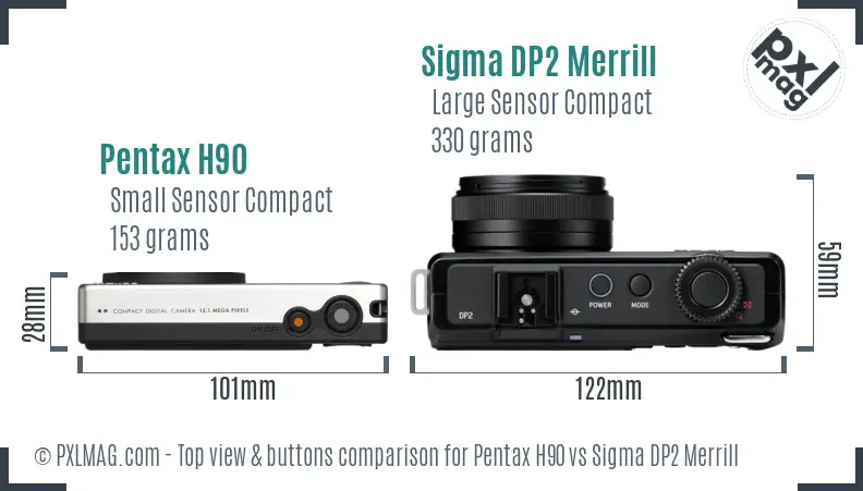 Pentax H90 vs Sigma DP2 Merrill top view buttons comparison