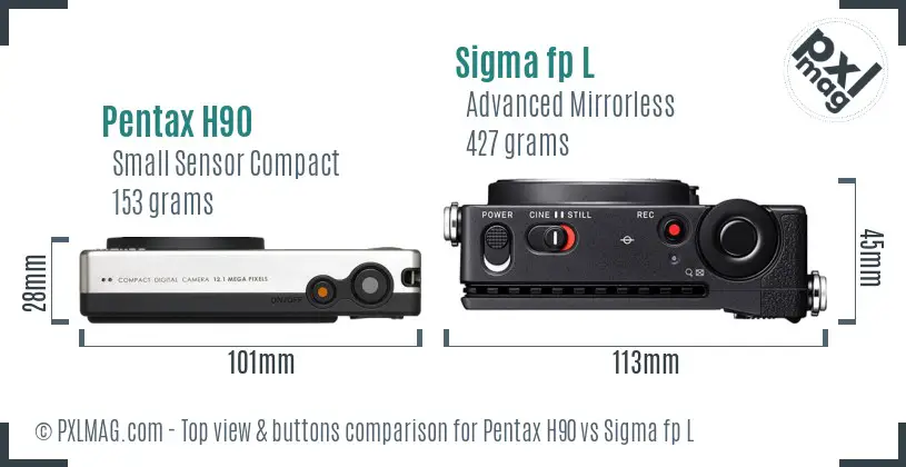 Pentax H90 vs Sigma fp L top view buttons comparison