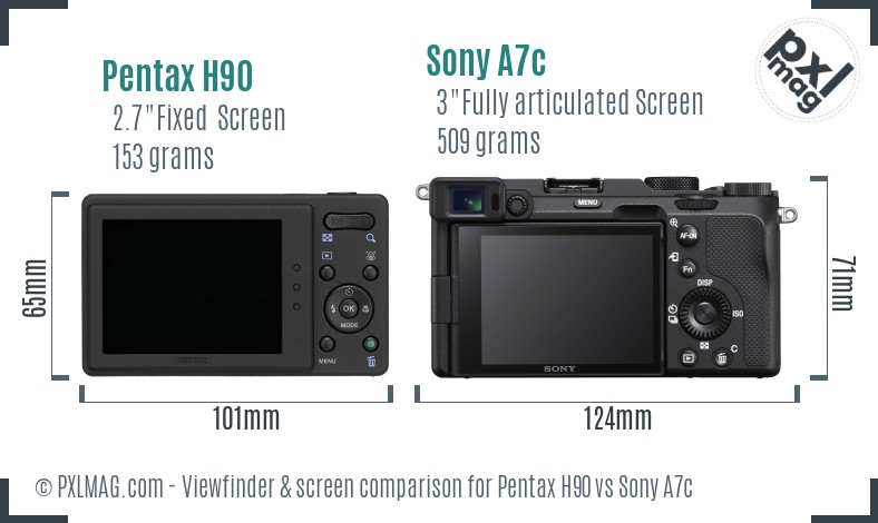Pentax H90 vs Sony A7c Screen and Viewfinder comparison