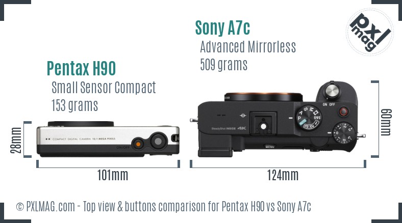 Pentax H90 vs Sony A7c top view buttons comparison