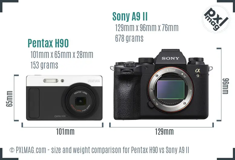 Pentax H90 vs Sony A9 II size comparison