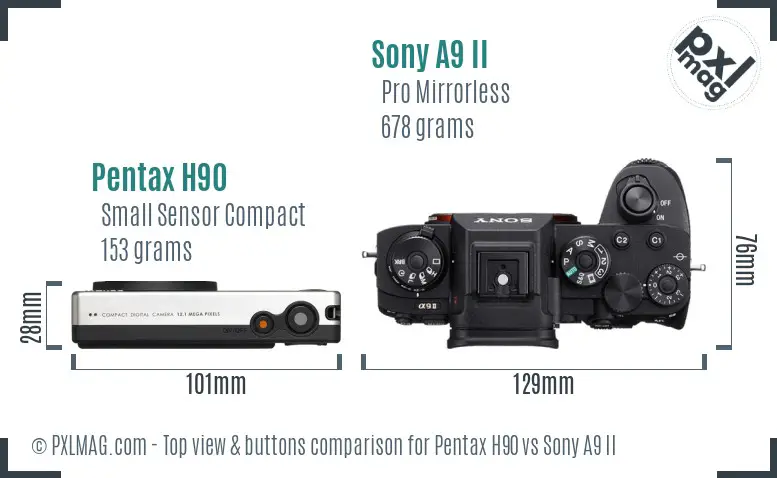 Pentax H90 vs Sony A9 II top view buttons comparison